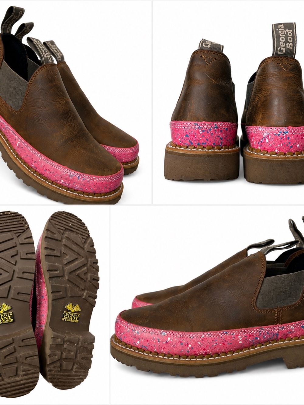 Georgia Giant Romeo Brown & Pink Leather Chelsea Work Boots Women’s Size 10